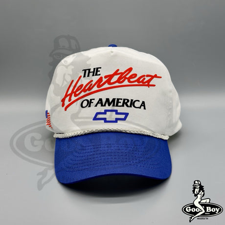 The Heartbeat Of America Chevrolet Hat Vintage Blue White Trucker Cap Chevy USA