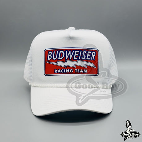 Budweiser Racing Trucker Hat Retro White Rope Cap BUD King Of Beers