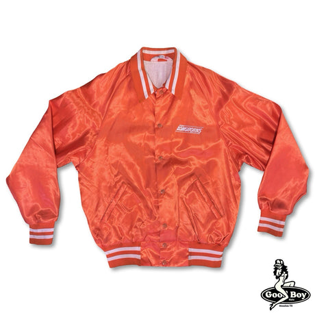 Vtg 70s 80s TEXAS LONGHORNS SOCCER CLUB Orange Satin COLLEGE JACKET Coat Men's L
