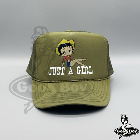 Just A Girl Betty Boop Trucker Hat Retro Green Mesh Rope Cap Snapback Cowgirl