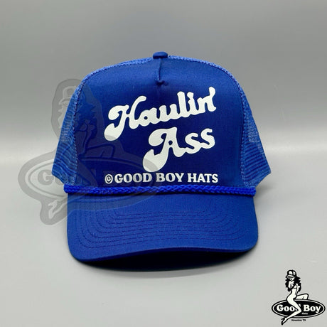 HAULIN’ ASS TRUCKER Hat Trendy Blue Rope Mesh Snapback Cap