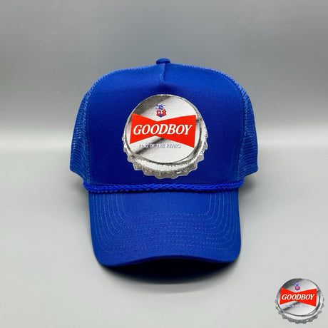 Retro Beer Bottle Cap Good Boy “King of Rears” Trucker Hat Vintage Blue 90s