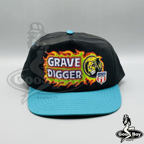GRAVE DIGGER Hat Vintage Snapback Cap Black Teal Monster Jam Monster Truck