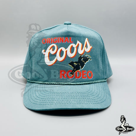 Original Coors Rodeo Trucker Hat Denim Washed Teal Cowboy Western Wear Cap