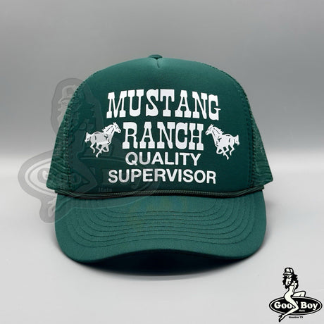 Mustang Ranch Quality Supervisor Hat Vintage Retro Green Mesh Trucker Rope Cap