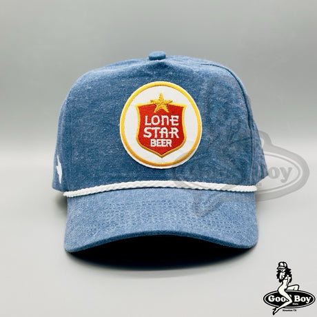 Lone Star Beer Hat Retro Vintage Washed Blue Trucker Rope Cap Texas