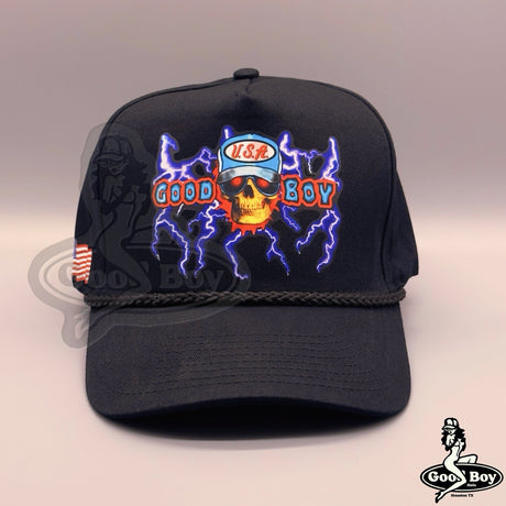 Good Boy Hats Lightning Hat Retro Black Trucker Rope Cap American Thunder USA