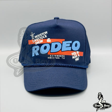Houston Livestock Show & Rodeo Hat Vintage Retro Blue Trucker Rope Cap Western