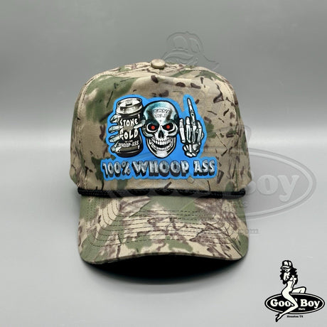100% Whoop Ass Stone Cold Steve Austin 3:16 Vintage Camo Trucker Hat Rope WWE