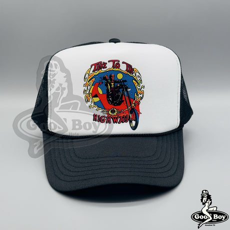 Take To The Highway Biker Hat 70s Vintage Retro Trucker Mesh Rope Cap Harley