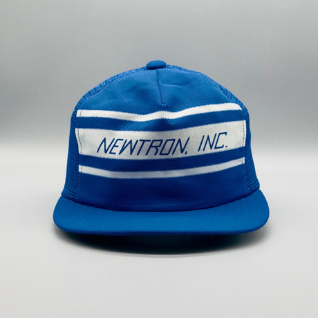 Vintage Newtron, Inc Trucker Hat Retro Blue Mesh SnapBack Cap Blue Striped 80s
