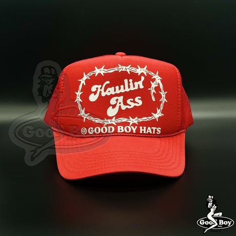 HAULIN’ ASS TRUCKER Hat Trendy Red Rope Mesh Snapback Cap Barbed Wire Y2K