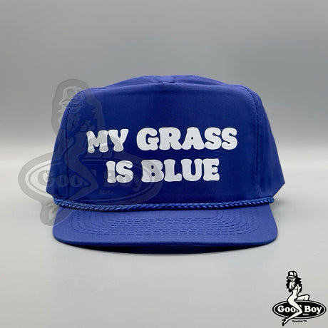 My Grass Is Blue Hat Vintage Retro Blue Trucker Rope Leather Strap Cap Bluegrass