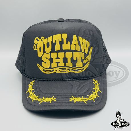 Outlaw S**t Hat Vintage Retro Black/Gold Mesh Trucker Rope Cap Western Wear