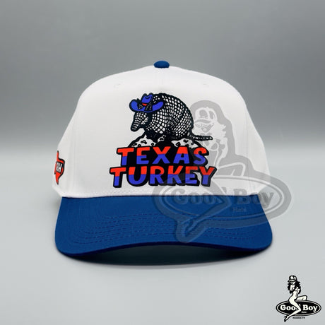 Texas Turkey Armadillo Western Hat Vintage Retro Royal Blue / White Snapback Cap