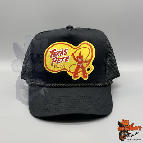 Texas Pete Hot Sauce Hat Vintage Retro Black Western Cowboy Trucker Red Rope Cap