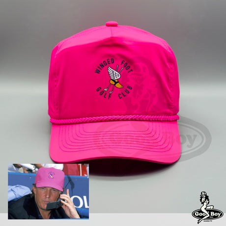 Vintage Winged Foot Golf Club Hat Retro Donald Trump Neon Pink Nylon Rope Cap