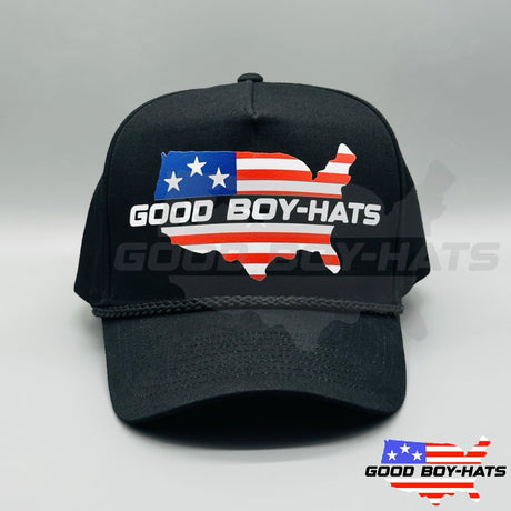 Good Boy Hats USA Trucker Hat  Retro Western Style Black Rope Cap America