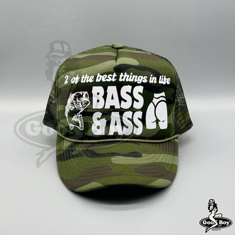 Bass & Ass Hat Vintage Retro Camo Mesh Trucker Rope Cap FunnyFishing Hunting