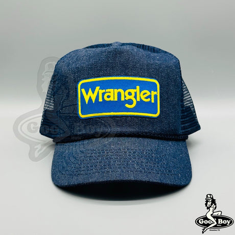 Wrangler Hat Vintage Retro Denim Trucker Mesh Rope Snapback Cap 90s Rodeo