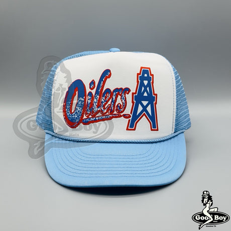 Houston Oilers Football Hat Vintage Retro Blue Trucker Rope Mesh Cap 80s 90s