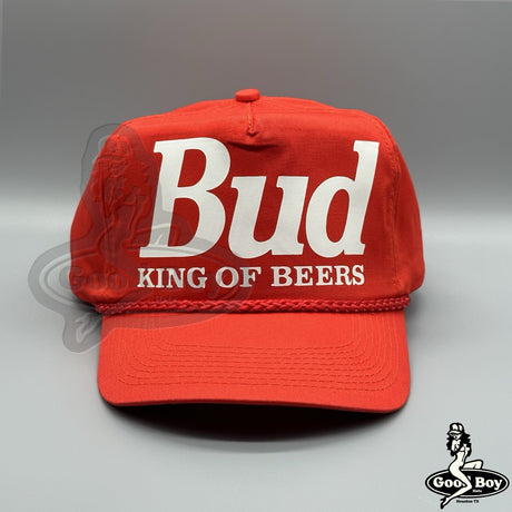 BUD King of Beers Hat Vintage Retro Budweiser Red Trucker Rope Cap 90s Beer