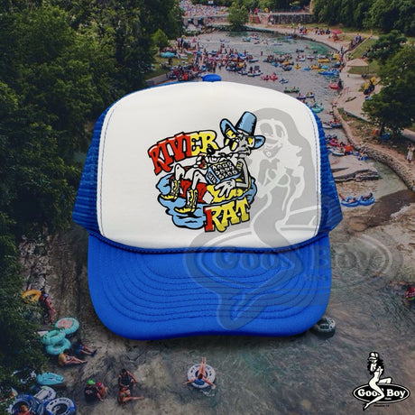 River Rat Trucker Hat Blue/WhiteMesh Cap Texas River Floating Tubing Summer
