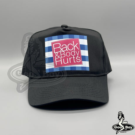 Back & Body Hurts Hat Black Snapback Cap 90s Y2K Funny Humor Bath and Body Works