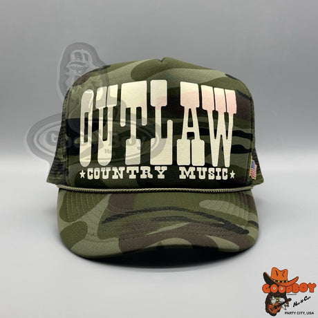 OUTLAW COUNTRY MUSIC Camo Trucker Hat Western Style USA