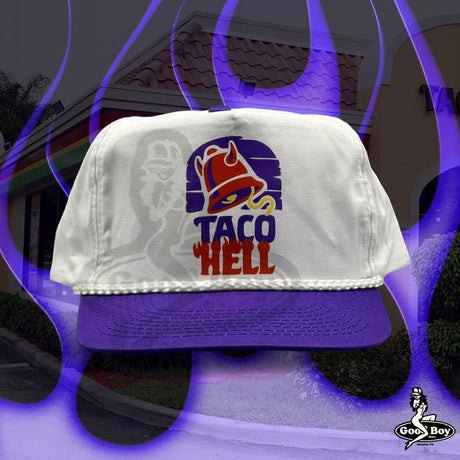 Taco Hell Hat Vintage Retro White Purple Trucker Rope Cap 90s Taco Bell Live Mas
