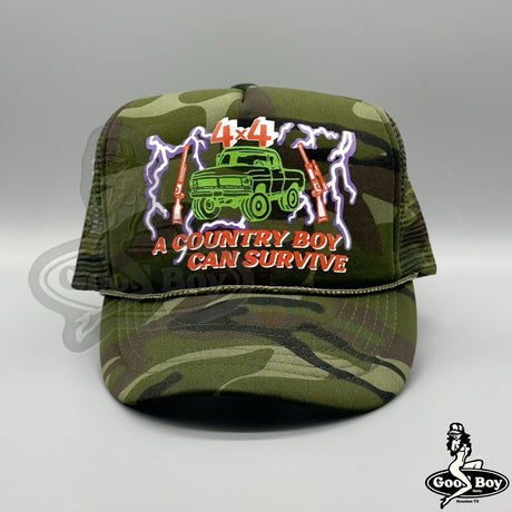 A Country Boy Can Survive Hat Vintage Retro Camo Trucker Rope Hat Cap Western
