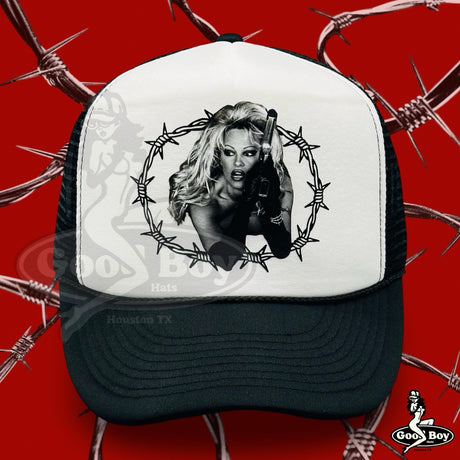 Pamela Anderson Barb Wire Trucker Hat Movie 1996 Retro Mesh Rope Cap