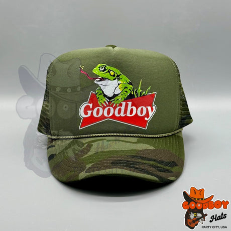 Good Boy Frog Camo Trucker Hat Western Style Bud Frogs Beer