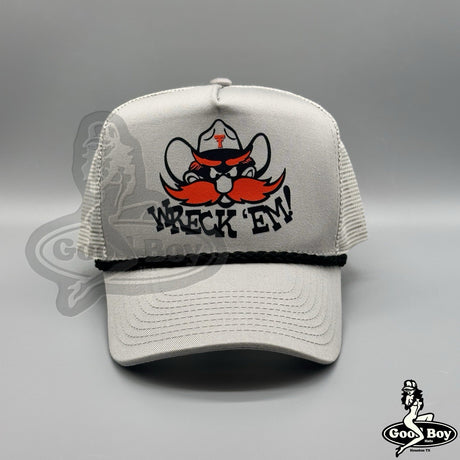 Texas Tech Hat Retro Grey Mesh Trucker Rope Cap Vintage Red Raiders Wreck Em