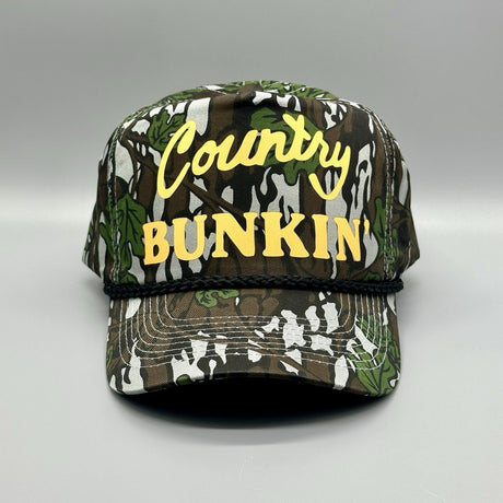 VTG Country Bunkin’ Trucker Hat RealTree Hunting Camo Cap Snapback Western 90s