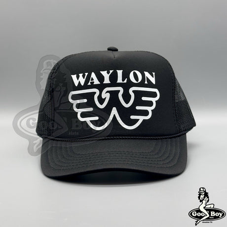 Waylon Jennings Hat Black Trucker Mesh Rope Cap Country Music  Western Wear