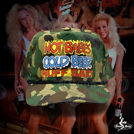 Hot Babes Cold Beer Nuff Said Hat Vintage Retro Camo Trucker Rope Cap Funny