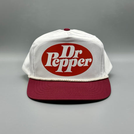 Vintage Dr Pepper Trucker Rope Hat White / Maroon Retro SnapBack Cap 80s