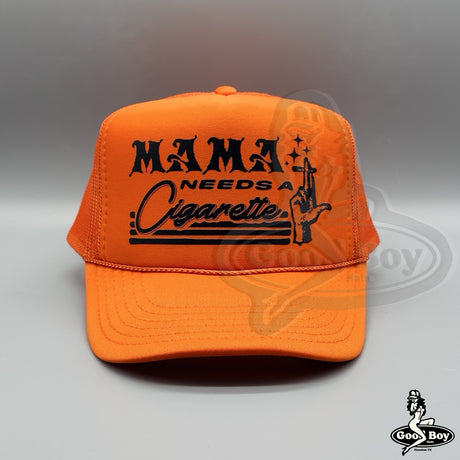 Mama Needs A Cigarette Trucker Hat Retro Orange SnapBack Cap Funny Humor