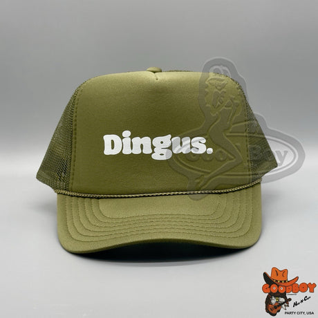 Dingus Trucker Hat Vintage Retro Olive Green Mesh Rope Cap Snapback Funny