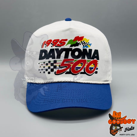 1995 Daytona 500 NASCAR Hat Vintage Retro White/Blue Trucker Rope Cap 90s