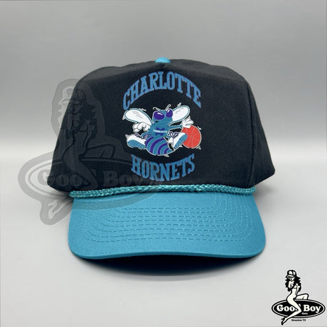 Charlotte Hornets Hat Vintage NBA Basketball Retro Teal Black  Rope Cap 90s