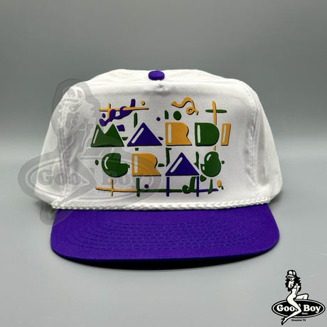 Mardi Gras Hat Vintage Retro Purple/White Trucker Rope Cap 90s New Orleans